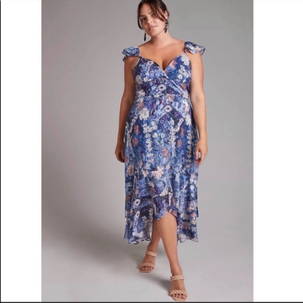 Anthropologie Blue Floral Midi Dress